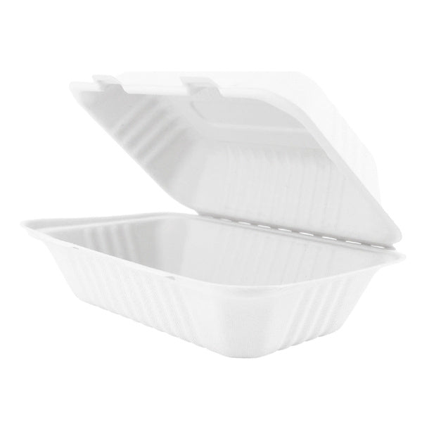 200-PACK OF CONTAINER FOOD COMPOSTABLE MOLDED FIBER HINGED 9 X 6 INCH DISPOSABLE