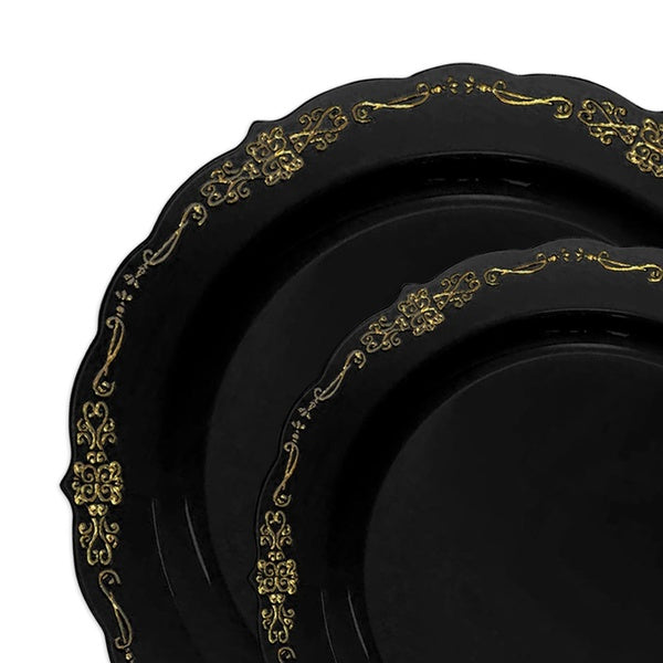 120-PACK OF Plate Set Black Gold Rim