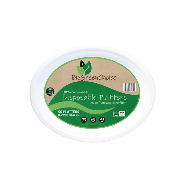 6-PACK OF PLATE PAPER PLATTER BIOGREENCHOICE BAGASSE FIBER MOLDED PLATTER 12 5/8" x 10"