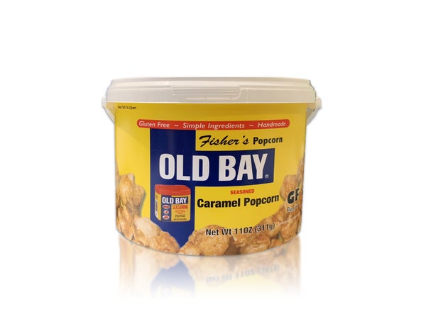 24-PACK OF Popcorn Caramel OLD BAY Small Tub, Fisher’s Popcorn