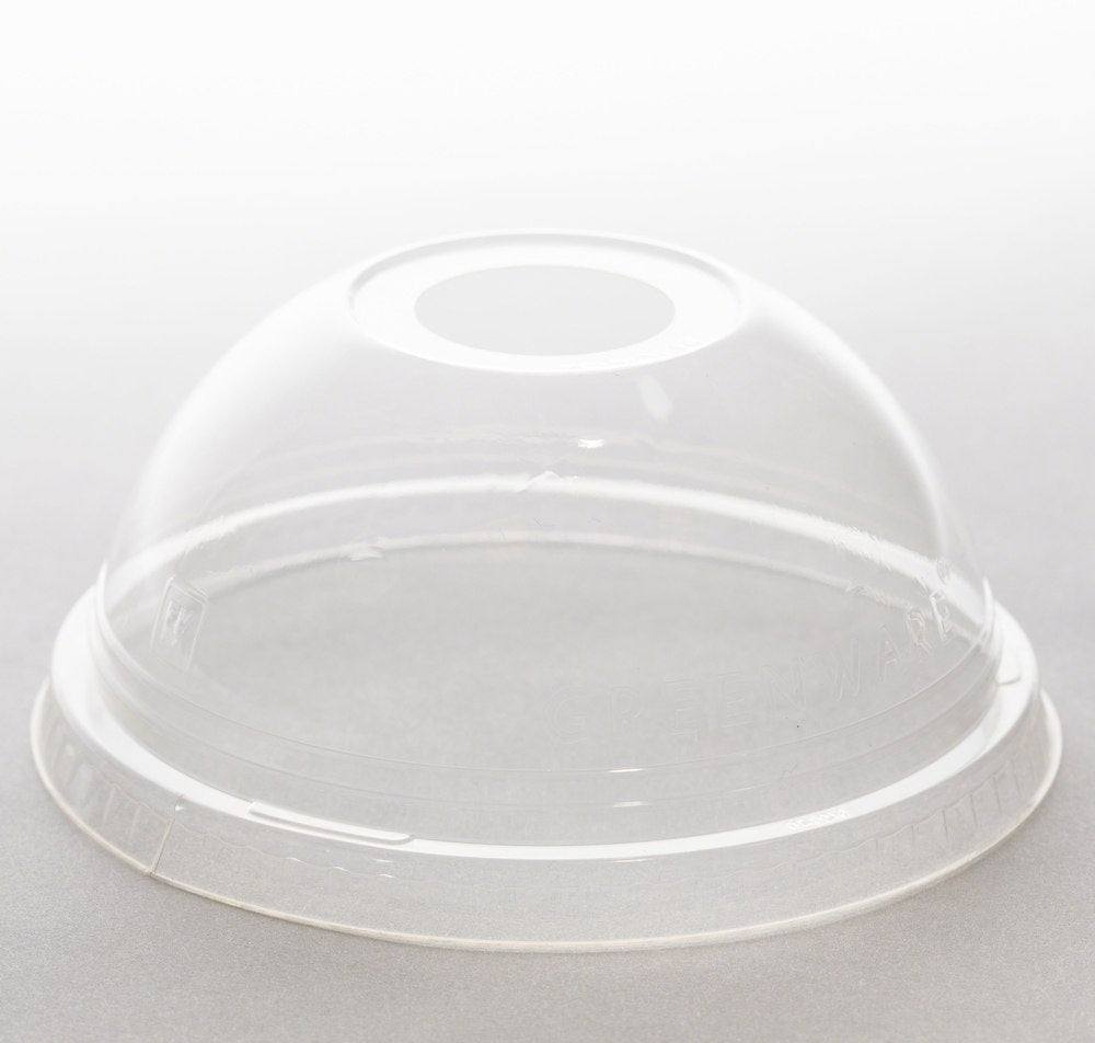 1000-PACK OF CUP/LID PLA Domed Lids w/ Straw Hole | Fits 12-24 oz Greenware Cold Cups | 1000 count