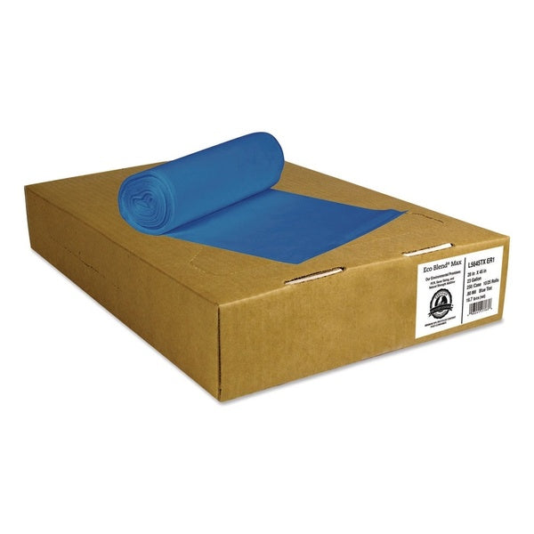 150-PACK OF Heritage L8046TX ER1 Eco Blend Max 45 Gallon Can Liners - Blue, 0.8 Mil Thickness, 25 Bags per Roll, 6 Rolls per Carton