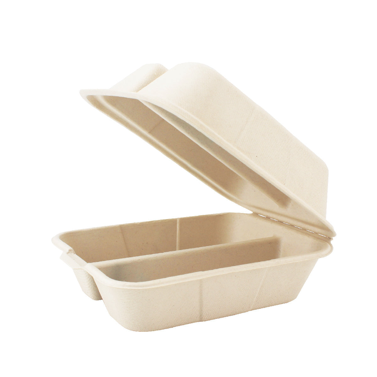 300-PACK OF CONTAINER FOOD COMPOSTABLE MOLDED FIBER 2-C TACO HINGED 7 X 6 INCH DISPOSABLE