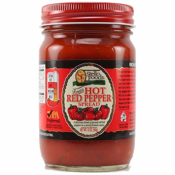 12-PACK OF Spread Red Pepper Hot Rosie's 12 OZ, Stello Foods