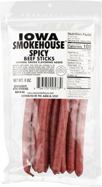 12-PACK OF Beef Sticks Spicy 8 oz, Iowa Smokehouse