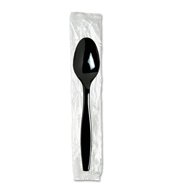 1000-PACK OF Cutlery Plastic Dixie TH53C7 Heavyweight Black Polystyrene Teaspoons - Individually Wrapped (1000 Count) for Sanitary Dining