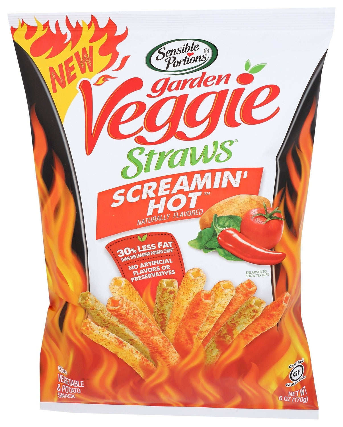 6-PACK OF SNACK VEGETABLE GARDEN VEGGIE STRAWS, SCREAMIN' HOT