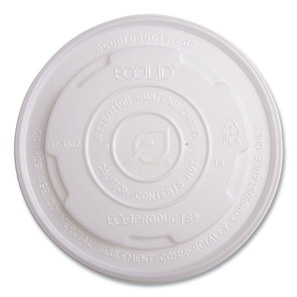 500-PACK OF Lid Plastic Eco-Products World Art PLA-Laminated Plastic Soup Container Lids - White - 12 oz, 16 oz, 32 oz (Pack of 500) - Ideal for Soups and Sauces