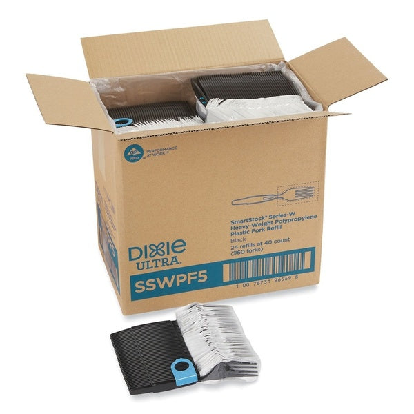 960-PACK OF Cutlery Plastic Dixie SmartStock Heavyweight Wrapped Forks Refill - Black Polypropylene Cutlery (960 Count)