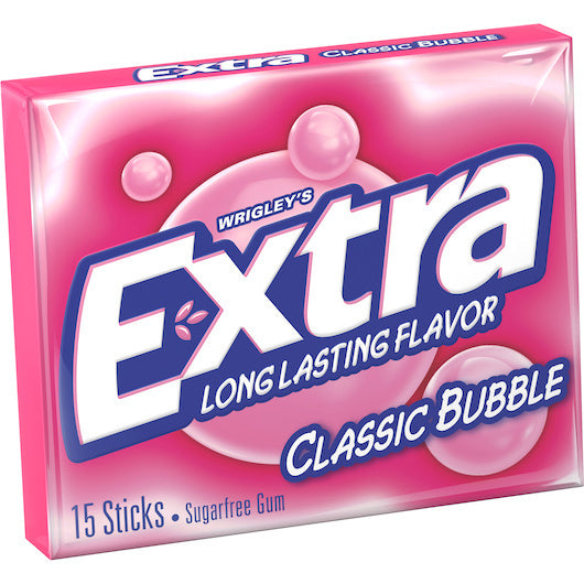 120-PACK OF 15 Piece/Unit Single Serve Classic Bubble Gum Extra Chewing Gum, 12 - 10 - 15 Pc
