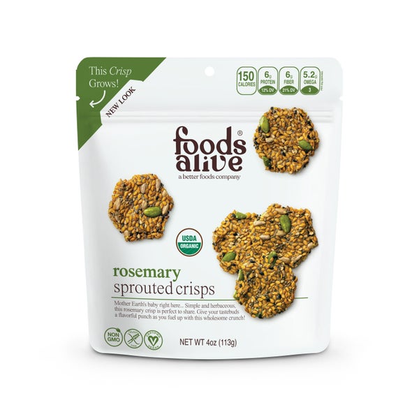 6-PACK OF Sprouted Crisps Rosemary, Foods Alive