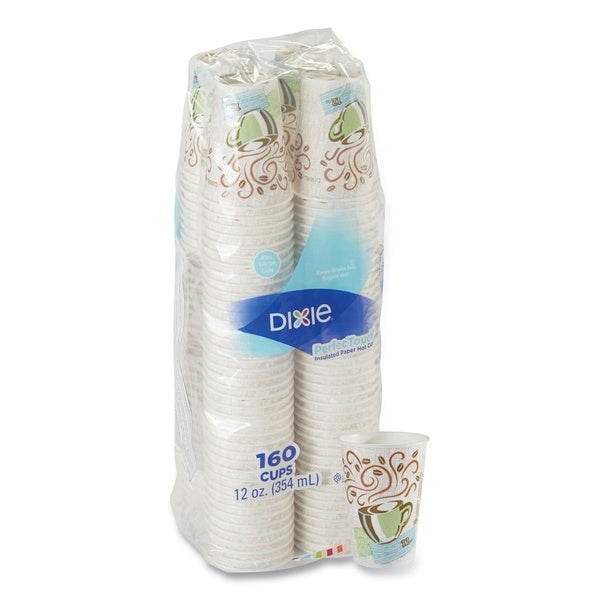 160-PACK OF Cup Paper Dixie PerfecTouch 12 oz Insulated Paper Hot Coffee Cups - Coffee Haze Design (160 Count) for Superior Heat Retention