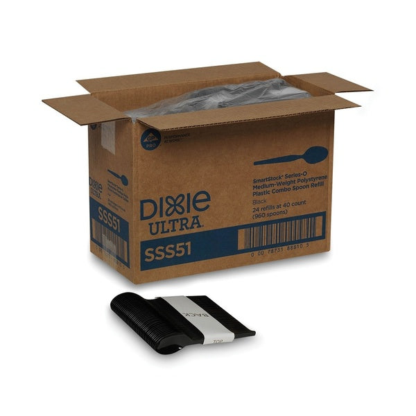 960-PACK OF Cutlery Plastic Dixie SmartStock Series-O Mediumweight Plastic Spoons Refill - Black - 40 Count Packs, 24 Packs Per Carton for Easy Restocking