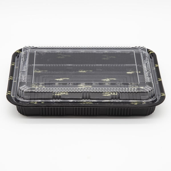 4-PACK OF Container Disp 10.4"x7.8" Black Bento Sushi Rectangular Container w/ Lid 200 Sets