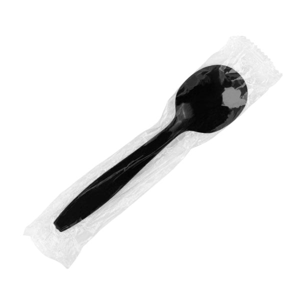 1000-PACK OF Spoon Soup Karat 1,000 ct PS Plastic Heavy Weight Soup Spoons Wrapped, Black
