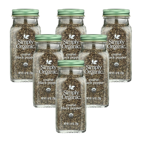 6-PACK OF Pepper Black Coarse Simply Organic 2.47 oz