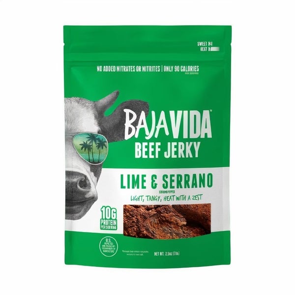 12-PACK OF Beef Jerky, Lime and Serrano, Baja Vida Snacks