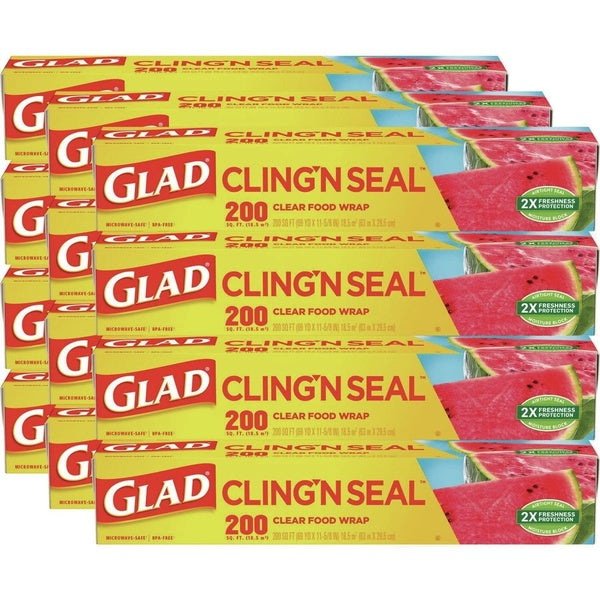 12-PACK OF Glad 00020 200 sq. ft. Cling'N Seal Plastic Food Wrap (12/Carton)