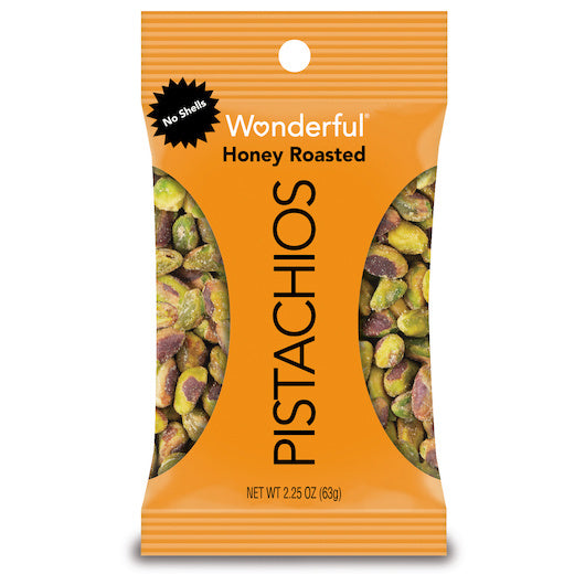 24-PACK OF No Shell Honey Roasted Pistachios Wonderful Pistachio, 3 - 8 - 2.25 Oz