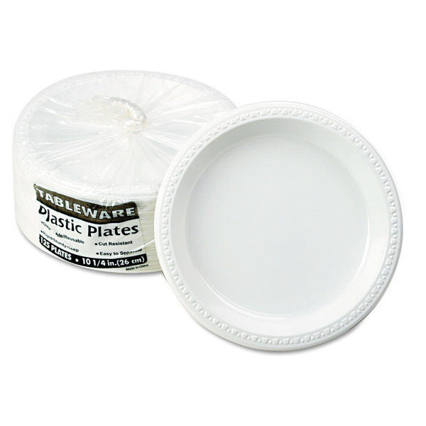 125-PACK OF Tablemate 10644WH 10.25-inch White Plastic Dinner Plates - Perfect for Parties, Events, and Office Use (125 Count)