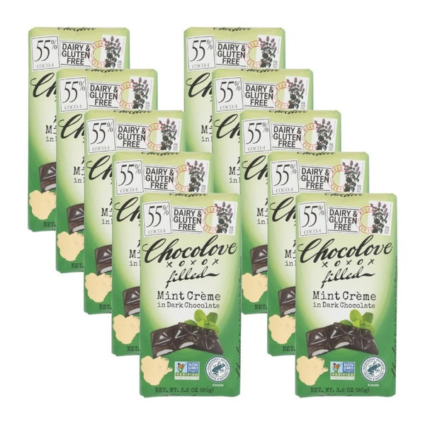 10-PACK OF Chocolate Bar Dark Chocolate Mint Cream Filled Chocolove Chocolate 3.2 oz