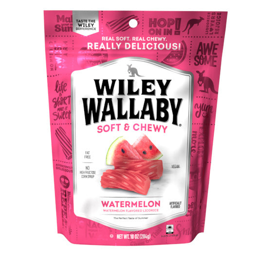 10-PACK OF Watermelon Licorice Wiley Wallaby, 10 - 10 Oz