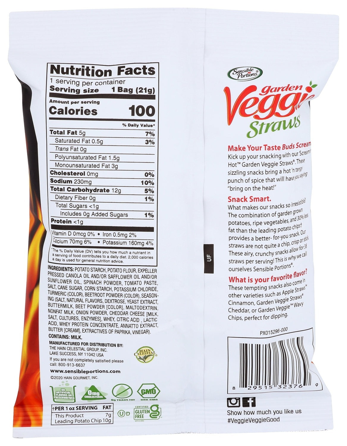 24-PACK OF SNACK VEGETABLE GARDEN VEGGIE STRAWS, SCREAMIN' HOT