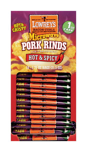18-PACK OF PORK RIND HOT AND SPICY MICROWAVE