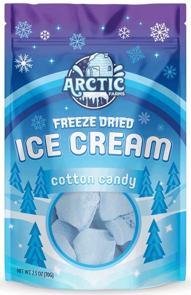 12-PACK OF Candy, Freeze Dried Ice Cream - Cotton Candy Blue, Arctic Farms