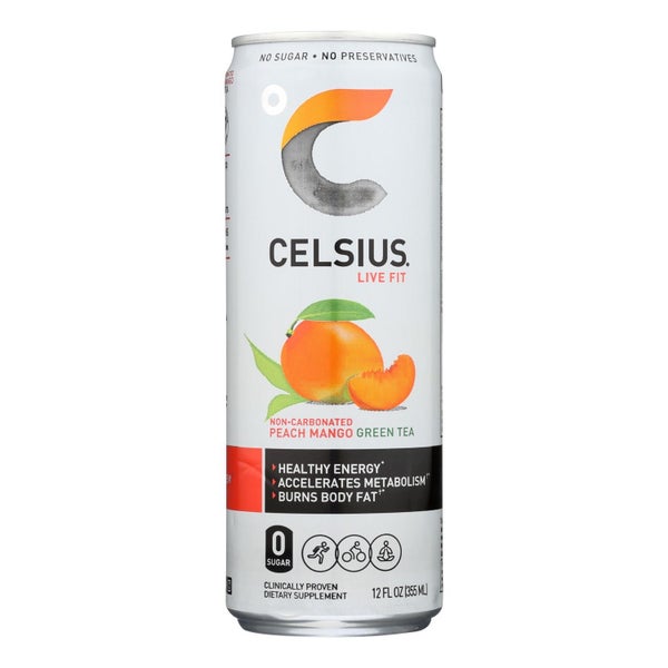 12- PACK OF Drink Energy Peach Mango Green Tea Celsius 12 fz