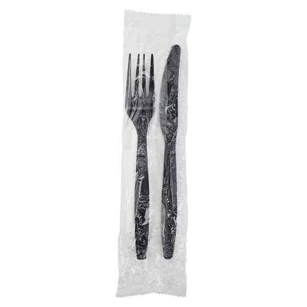 500-PACK OF Kit Cutlery Karat 500 sets Heavy-Weight Cutlery Kits (Knife, Fork, 1-ply Napkin), Black