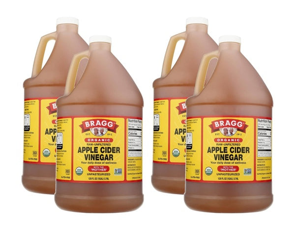 4-PACK OF Vinegar Apple Cider Raw Unfiltered Organic Bragg's Liquid Aminos 1 gal