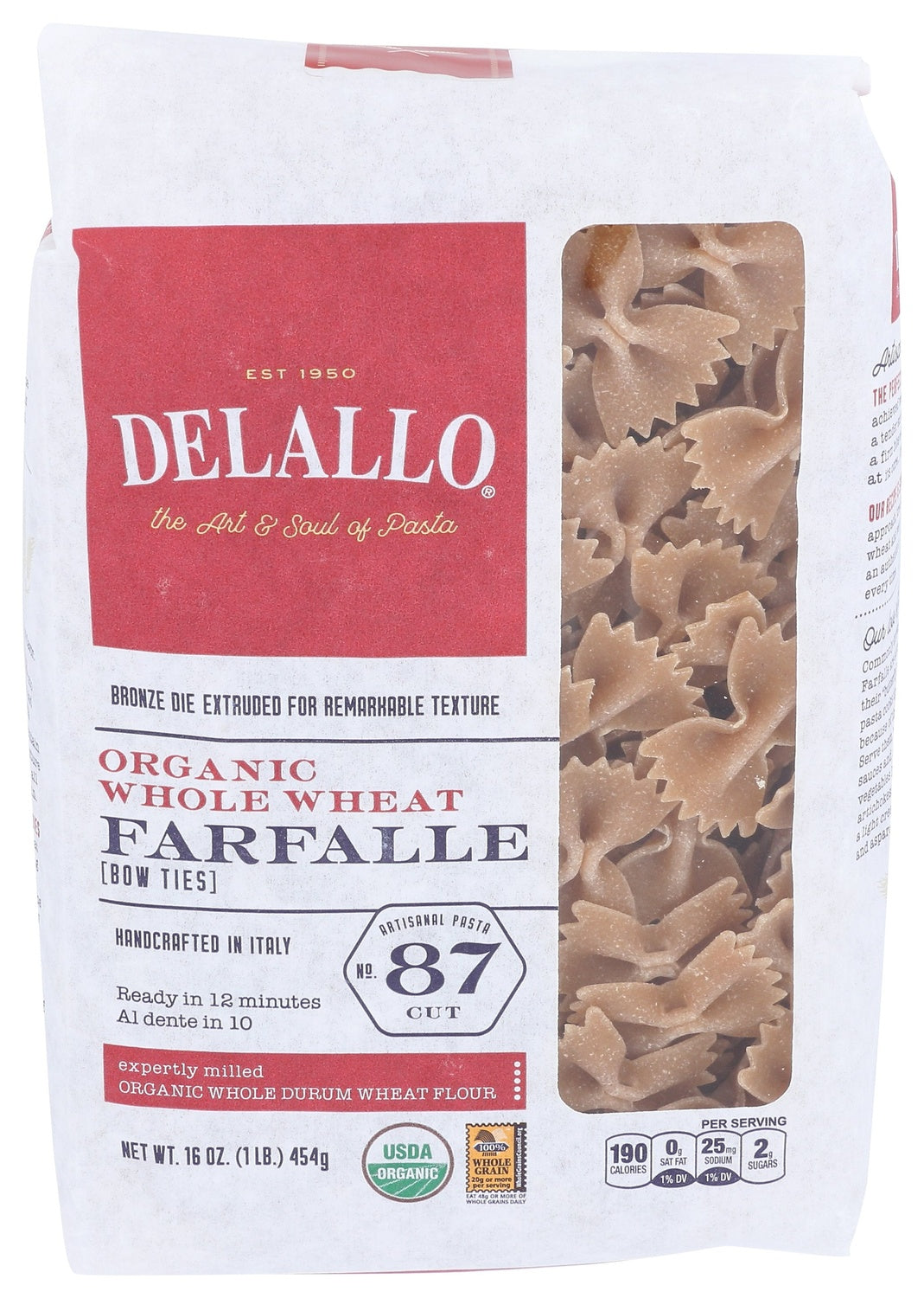 8-PACK OF PASTA FARFALLE ORGANIC WHOLE WHEAT