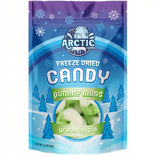 12-PACK OF Candy Freeze Dried Gummy Rings (Green Apple), Arctic Farms