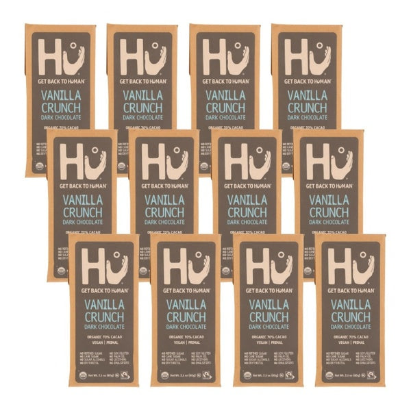 12-PACK OF Chocolate Bar Vanilla Crunch Dark Chocolate Hu Products Snacks 2.1 oz
