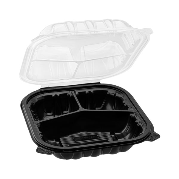 150-PACK OF Container Takeout Karat [150 ct] 8" x 8" 3-Comparment Premium PP Hinged Container with Segmented Lid