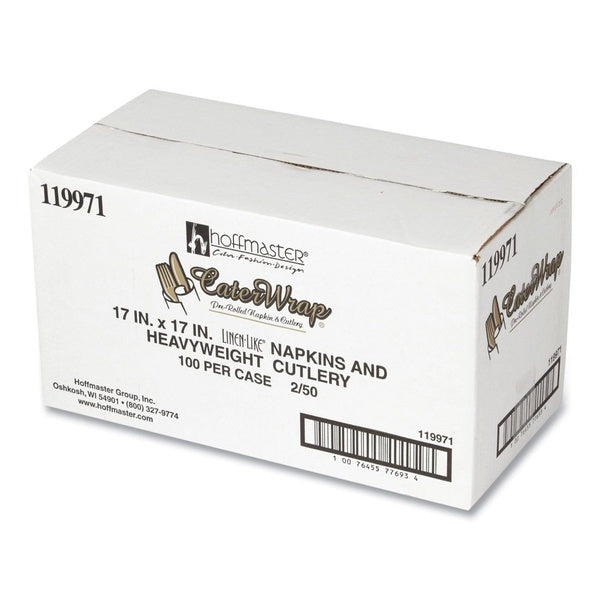 100-PACK OF Hoffmaster 119971 Premium Pre-Rolled Linen-Like CaterWrap Napkins with Black Cutlery - Perfect for Elegant Dining (100 Count)
