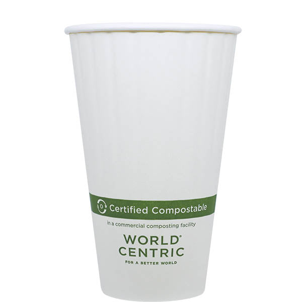 600-PACK OF CUP HOT 16 oz Double Wall Insulated World Centric Compostable Paper Coffee Cups | 600 count