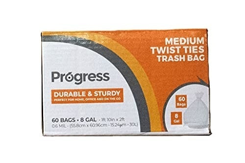 6-PACK OF TRASH LINER Progress 8 Gallon Twist Tie Trash Bags