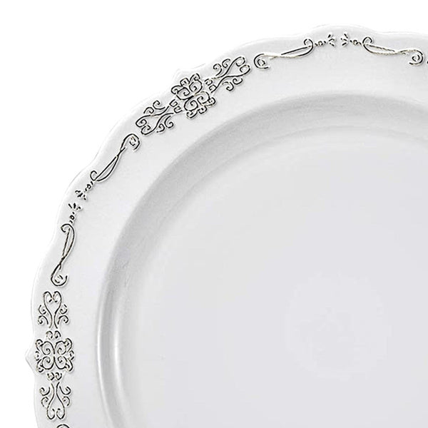 12-PACK OF Plate Plastic 10" White Silver Rim