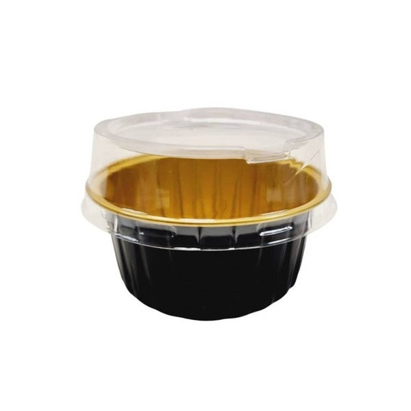 2000-PACK OF 4.5 oz. Colored Aluminum Dessert Cup w/ Plastic Stackable Lid - Black and Gold