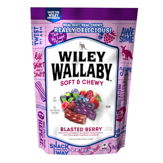 12-PACK OF Blasted Berry Licorice Wiley Wallaby, 12 - 7.05 Oz