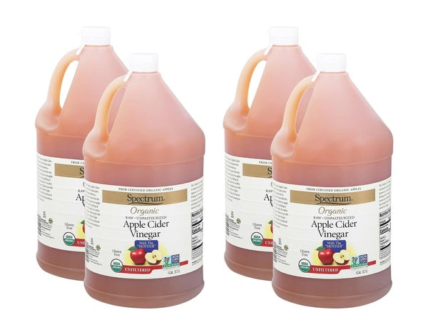 4-PACK OF Vinegar Apple Organic Unfiltered Spectrum Naturals 1 gal