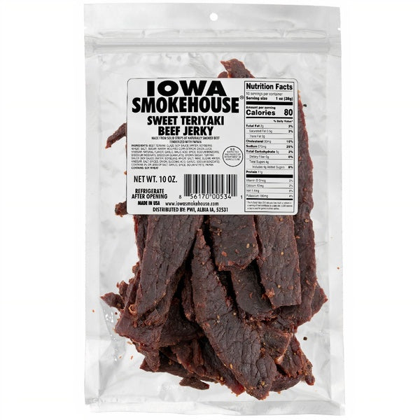 6-PACK OF Beef Jerky Sweet Teriyaki 10 oz, Iowa Smokehouse