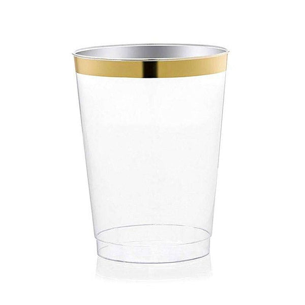 24-PACK OF Tumbler Plastic 10 oz w/ Gold Rim
