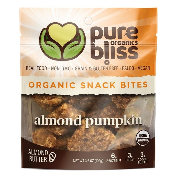 6-PACK OF Organic Snack Bites Almond Pumpkin Grain Free Paleo, Pure Bliss Organics