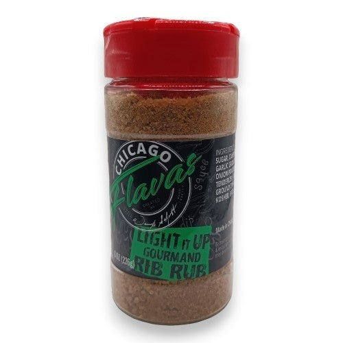12-PACK OF SEASONING BARBECUE, Cooking, Cook, Dry Rub, Garlic, Thyme, Onion, smokey, Ribs, Brisket, pull pork, Fried, Base, Bake, Grill, Poultry, Beef, Sausage, Burgers, Fries, Chicken, LIGHT IT UP GOURMAND RUB CHICAGO FLAVAS 8oz 12 pack Bottles