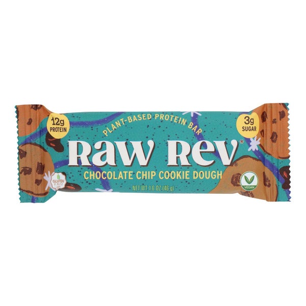 12-PACK OF Bar Portable Chocolate Chip Cookie Dough Raw Revolution 1.6 oz