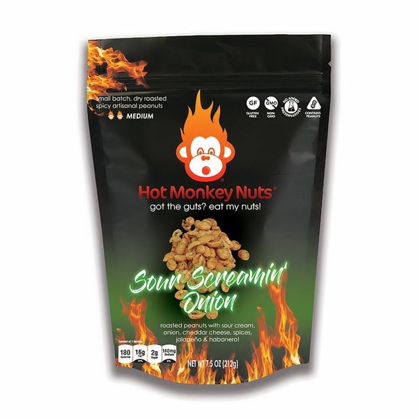 6-PACK OF Peanuts Sour Screamin' Onion, Hot Monkey Nuts