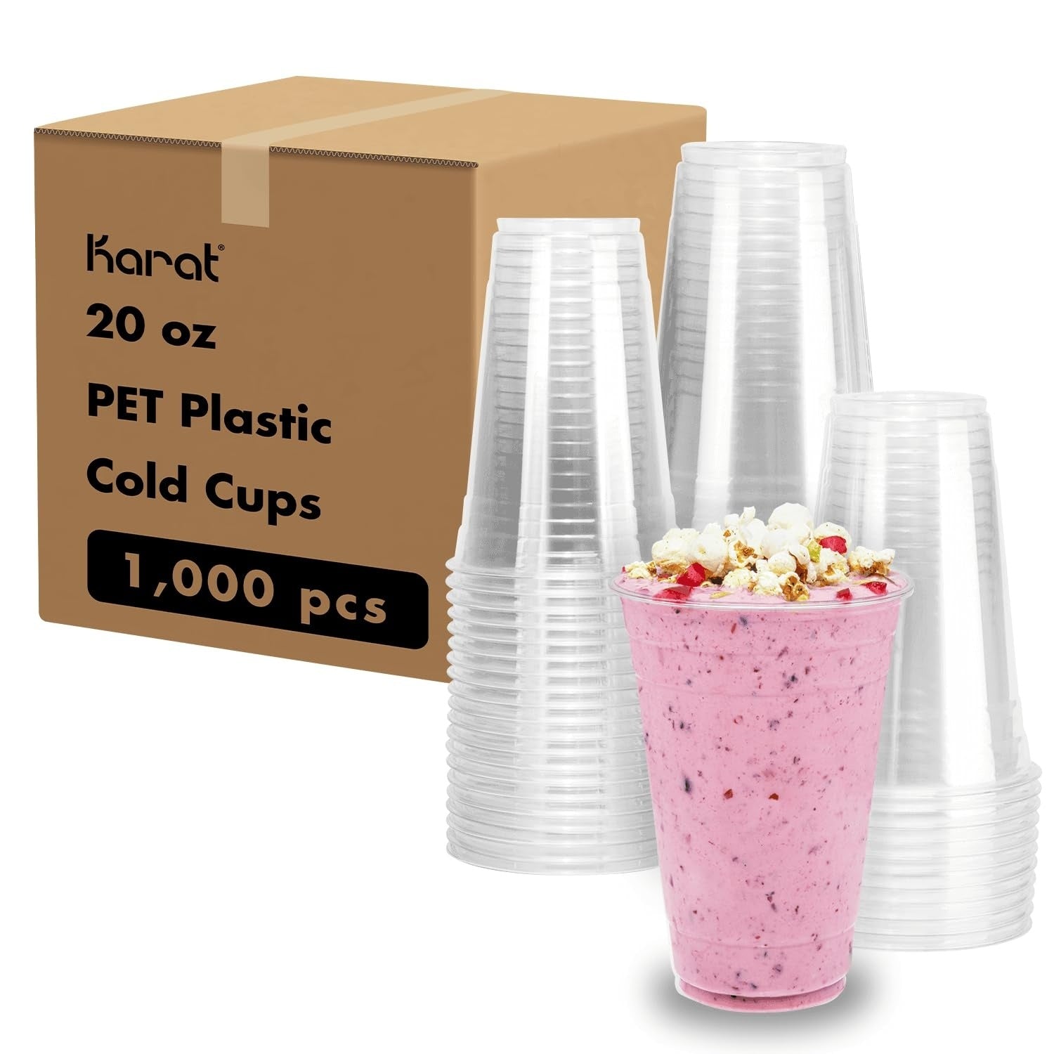 1000-PACK OF Cup Plastic Karat [1,000 Pack - 20oz] Clear Plastic Cups, PET Cups (98mm), C-KC20